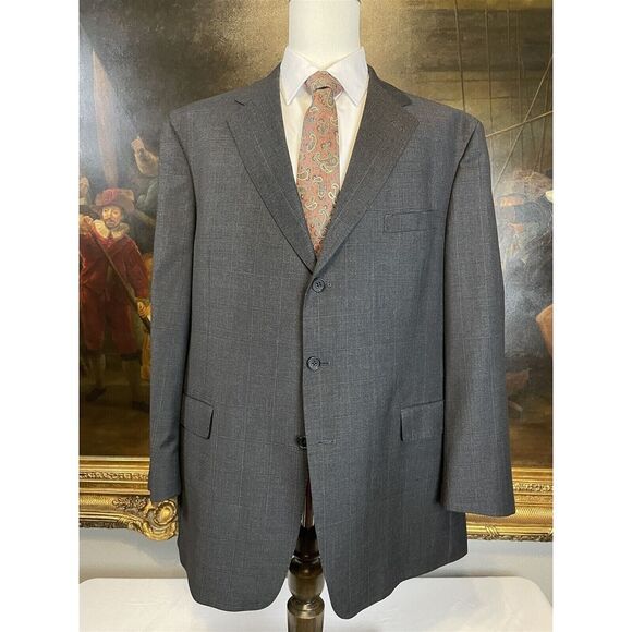 Daniel‎ Cremieux 48R USA MADE Loro Piana Wool Gray Windowpane 3Btn Blazer Jacket